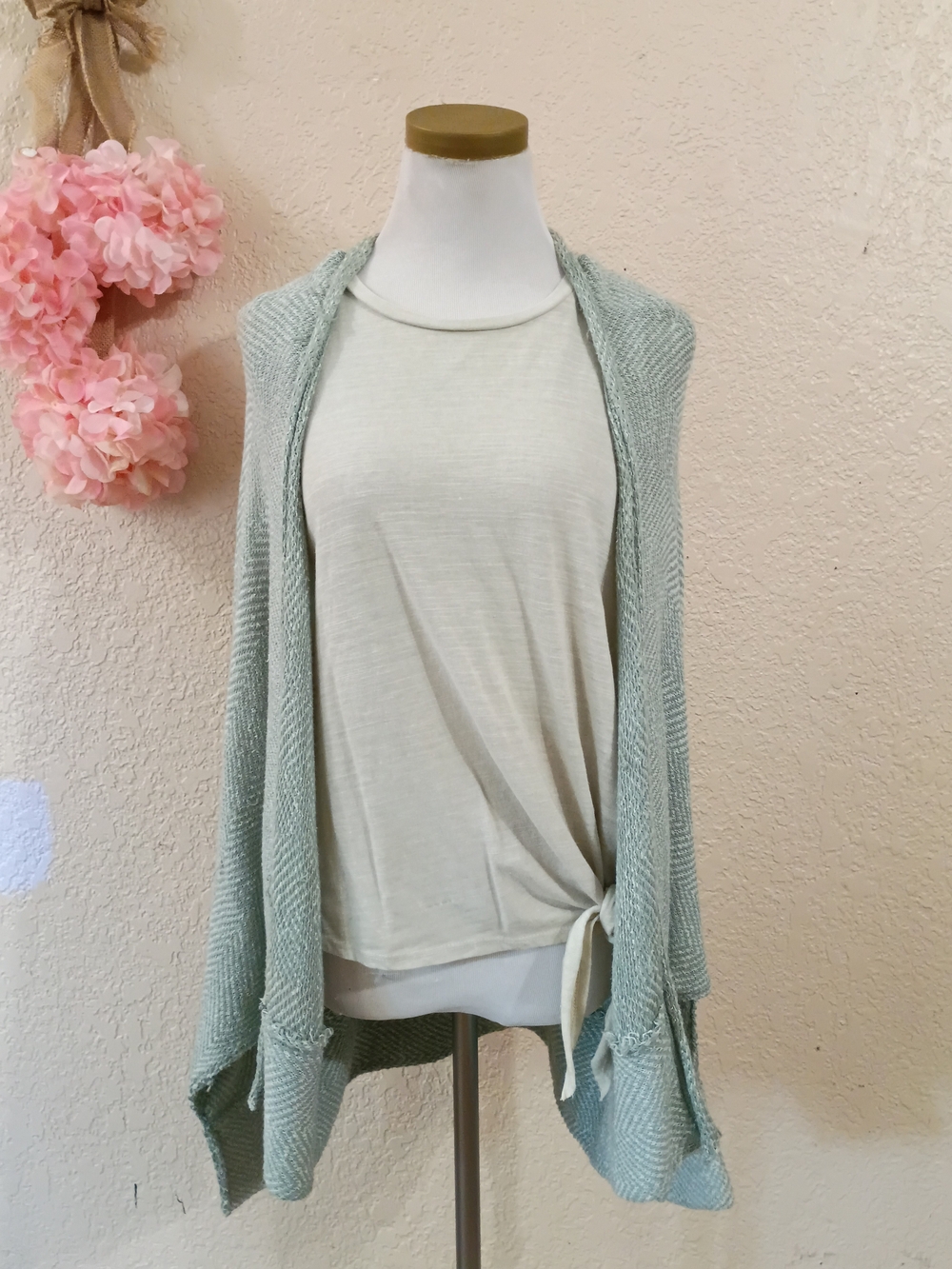 Free People Light Sage Open Drape Knit Cardigan
